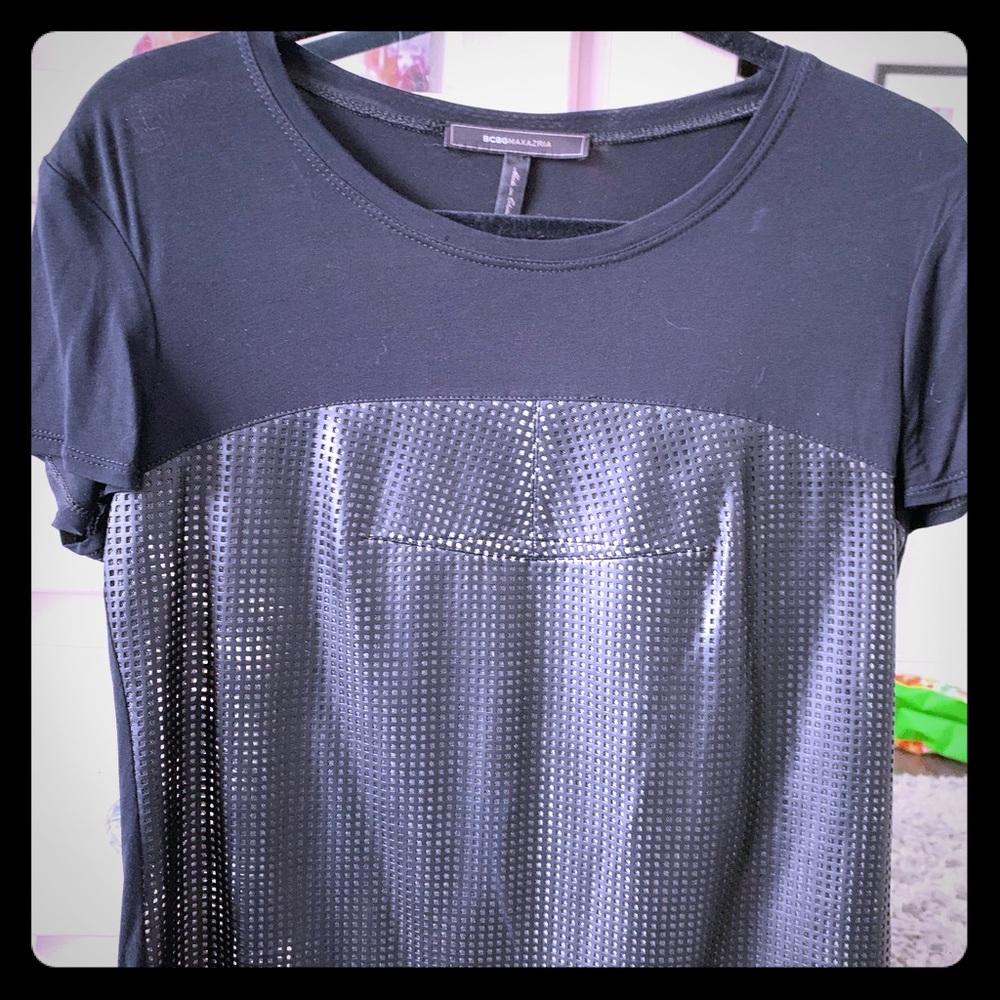 Bc g black leather mesh T-shirt